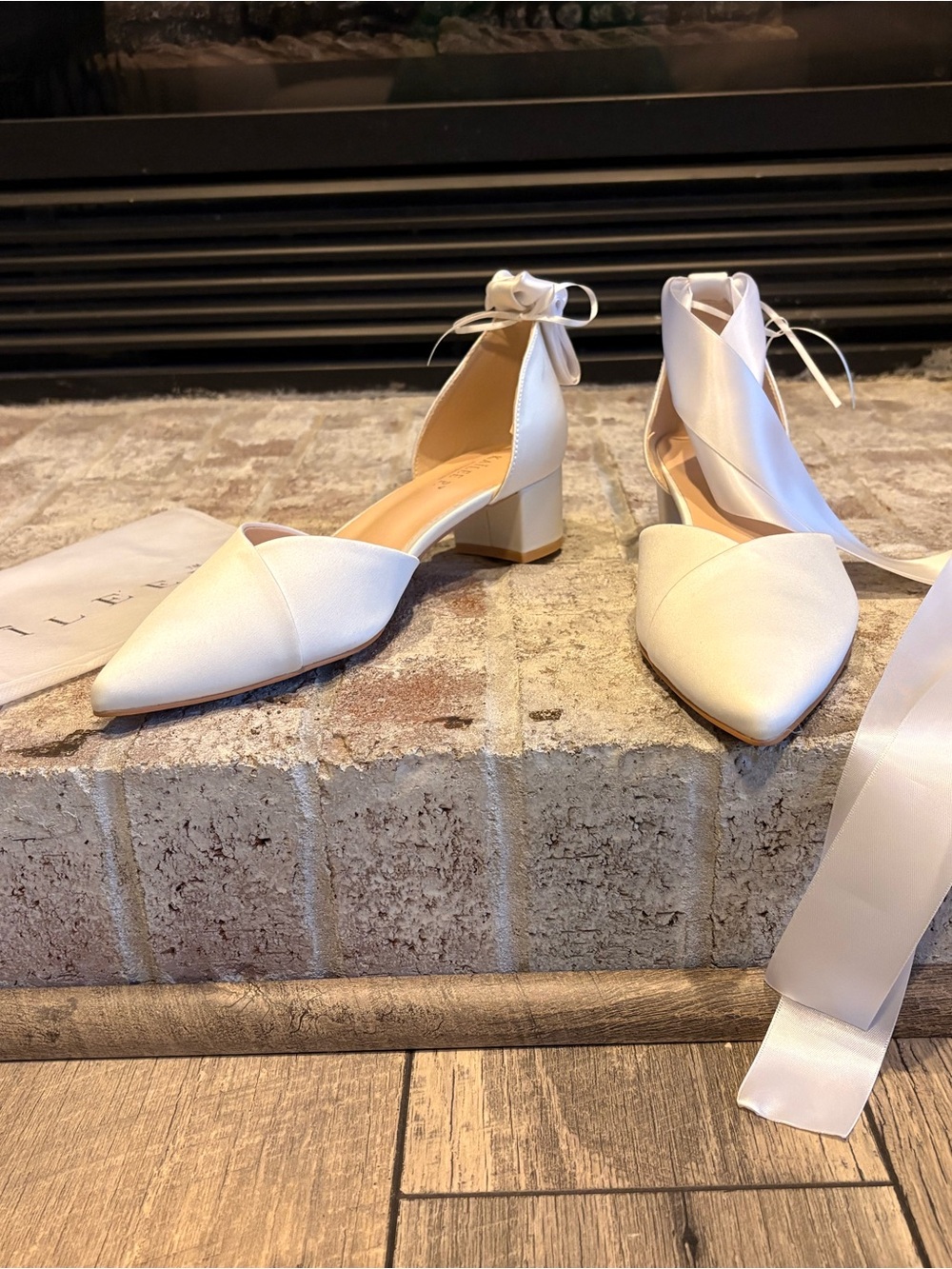 Satin Ankle-Tie Pointed Toe Block Heel Pumps - White